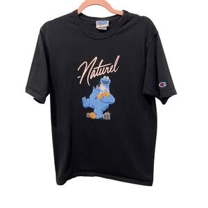Champion Naturel Cookie Monster T-Shirt Black Graphic Print Mens Medium‎
